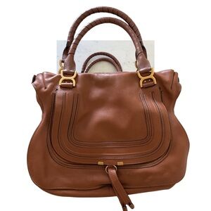 Chloe Tan Marcie Leather Tote with Gold Accents